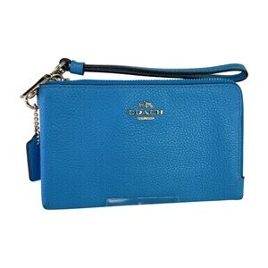 Coach Pebbled Leather Double-Zip Wristlet |Bright Blue 53090